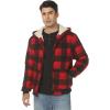 imageZITY Heavy Thick Hoodies for Men Plaid Flannel Warm Sherpa Fleece Lined Winter Full Zip Up CoatRed