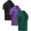 imageZITY 3 Pack Mens Polo Shirt Short Sleeve Sports Performance Business Casual Golf Shirts for Men Collared Tactical TShirtsViolet Forstgreen Black