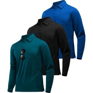 imageZITY 3 Pack Long Sleeve Polo Shirts for Men with Pocket Moisture Wicking Outdoor Workwear Office Casual Collared Shirts FallBlackroyal Bluedark Teal Blue