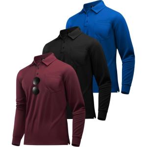 imageZITY 3 Pack Long Sleeve Polo Shirts for Men with Pocket Moisture Wicking Outdoor Workwear Office Casual Collared Shirts FallBlackwine Redroyal Blue
