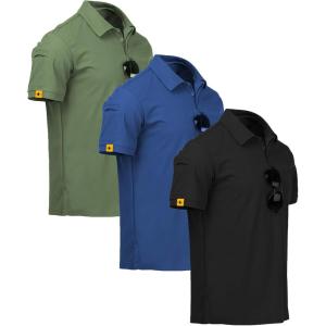 imageZITY 3 Pack Mens Polo Shirt Short Sleeve Sports Performance Business Casual Golf Shirts for Men Collared Tactical TShirtsBlack Blue Green