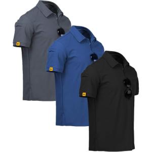 imageZITY 3 Pack Mens Polo Shirt Short Sleeve Sports Performance Business Casual Golf Shirts for Men Collared Tactical TShirtsBlack Blue Grey