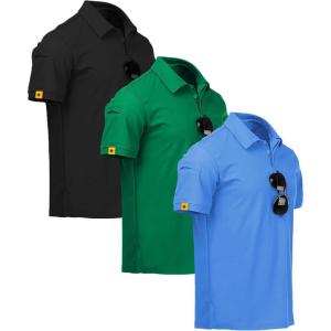 imageZITY 3 Pack Mens Polo Shirt Short Sleeve Sports Performance Business Casual Golf Shirts for Men Collared Tactical TShirtsBlack Grassgreen Lightblue
