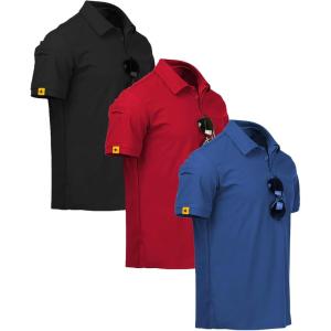imageZITY 3 Pack Mens Polo Shirt Short Sleeve Sports Performance Business Casual Golf Shirts for Men Collared Tactical TShirtsBlack Red Blue