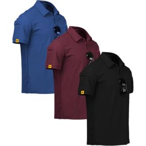 imageZITY 3 Pack Mens Polo Shirt Short Sleeve Sports Performance Business Casual Golf Shirts for Men Collared Tactical TShirtsBlue Wine Black