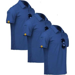 imageZITY 3 Pack Mens Polo Shirt Short Sleeve Sports Performance Business Casual Golf Shirts for Men Collared Tactical TShirtsDark Blue