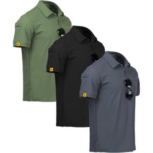 imageZITY 3 Pack Mens Polo Shirt Short Sleeve Sports Performance Business Casual Golf Shirts for Men Collared Tactical TShirtsGrey Black Green