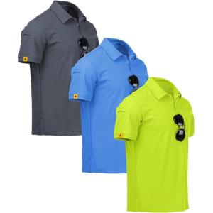 imageZITY 3 Pack Mens Polo Shirt Short Sleeve Sports Performance Business Casual Golf Shirts for Men Collared Tactical TShirtsGrey Lightblue Lemongreen