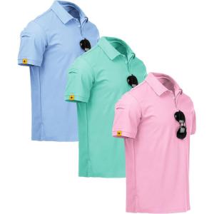 imageZITY 3 Pack Mens Polo Shirt Short Sleeve Sports Performance Business Casual Golf Shirts for Men Collared Tactical TShirtsMoonblue Turquoiseblue Pink