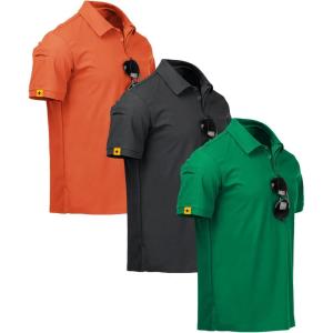 imageZITY 3 Pack Mens Polo Shirt Short Sleeve Sports Performance Business Casual Golf Shirts for Men Collared Tactical TShirtsOrange Grey Grass