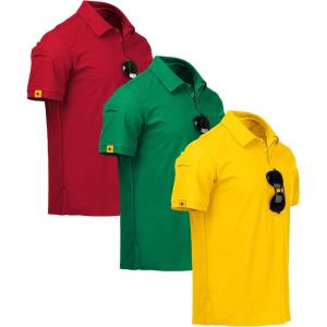 imageZITY 3 Pack Mens Polo Shirt Short Sleeve Sports Performance Business Casual Golf Shirts for Men Collared Tactical TShirtsRed Grassgreen Yellow