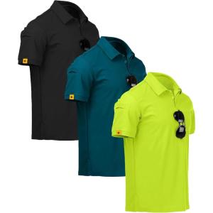 imageZITY 3 Pack Mens Polo Shirt Short Sleeve Sports Performance Business Casual Golf Shirts for Men Collared Tactical TShirtsTealblue Black Lemongreen