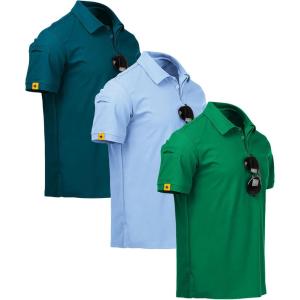 imageZITY 3 Pack Mens Polo Shirt Short Sleeve Sports Performance Business Casual Golf Shirts for Men Collared Tactical TShirtsTealblue Grassgreen Moonblue