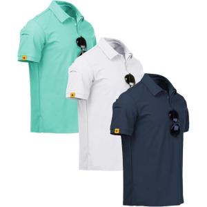 imageZITY 3 Pack Mens Polo Shirt Short Sleeve Sports Performance Business Casual Golf Shirts for Men Collared Tactical TShirtsTurquoise White Darkblue