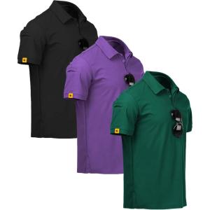 imageZITY 3 Pack Mens Polo Shirt Short Sleeve Sports Performance Business Casual Golf Shirts for Men Collared Tactical TShirtsViolet Forstgreen Black