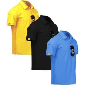 imageZITY 3 Pack Mens Polo Shirt Short Sleeve Sports Performance Business Casual Golf Shirts for Men Collared Tactical TShirtsYellow Black Lightblue