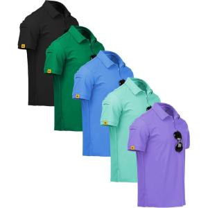 imageZITY 5 Pack Mens Polo Shirt Short Sleeve Sports Golf Tennis TShirt MoistureWicking Summer ShirtsBlack Grass Lightblue Turquoise Purple