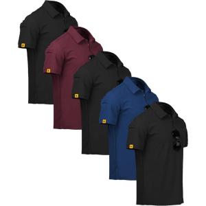 imageZITY 5 Pack Mens Polo Shirt Short Sleeve Sports Golf Tennis TShirt MoistureWicking Summer ShirtsBlack Winered Black Blue Black