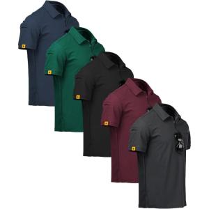 imageZITY 5 Pack Mens Polo Shirt Short Sleeve Sports Golf Tennis TShirt MoistureWicking Summer ShirtsDarkblue Forest Black Wine Deepgrey