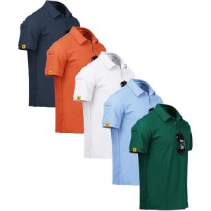 imageZITY 5 Pack Mens Polo Shirt Short Sleeve Sports Golf Tennis TShirt MoistureWicking Summer ShirtsDarkblue Orange White Moon Forest