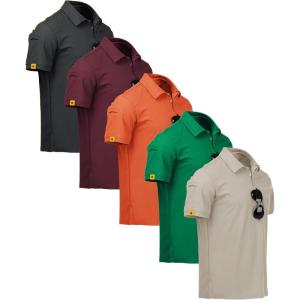 imageZITY 5 Pack Mens Polo Shirt Short Sleeve Sports Golf Tennis TShirt MoistureWicking Summer ShirtsDarkgray Grass Lightkhaki Orange Wine