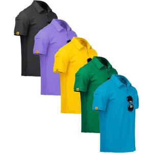 imageZITY 5 Pack Mens Polo Shirt Short Sleeve Sports Golf Tennis TShirt MoistureWicking Summer ShirtsDarkgray Purple Yellow Grass Bluegreen