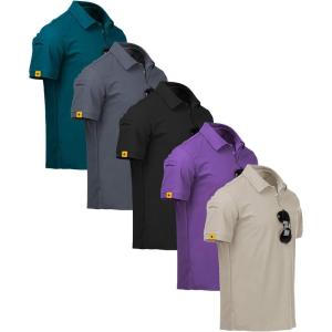 imageZITY 5 Pack Mens Polo Shirt Short Sleeve Sports Golf Tennis TShirt MoistureWicking Summer ShirtsDarkteal Grey Black Violet Lightkhaki