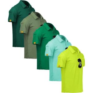 imageZITY 5 Pack Mens Polo Shirt Short Sleeve Sports Golf Tennis TShirt MoistureWicking Summer ShirtsForest Army Grass Turquoise Lemon