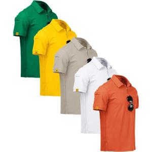 imageZITY 5 Pack Mens Polo Shirt Short Sleeve Sports Golf Tennis TShirt MoistureWicking Summer ShirtsGrass Yellow Lightkhaki White Orange