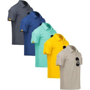 imageZITY 5 Pack Mens Polo Shirt Short Sleeve Sports Golf Tennis TShirt MoistureWicking Summer ShirtsGrey Blueturquoise Yellow Light Khaki