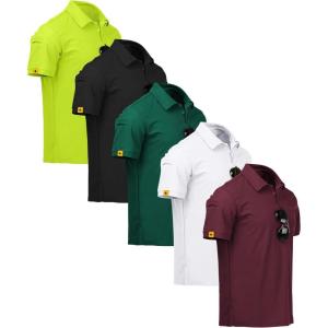 imageZITY 5 Pack Mens Polo Shirt Short Sleeve Sports Golf Tennis TShirt MoistureWicking Summer ShirtsLemon Black Forest White Wine