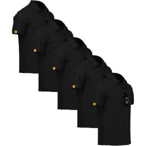 imageZITY 5 Pack Mens Polo Shirt Short Sleeve Sports Golf Tennis TShirt MoistureWicking Summer ShirtsPure Black
