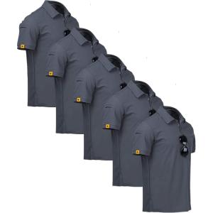 imageZITY 5 Pack Mens Polo Shirt Short Sleeve Sports Golf Tennis TShirt MoistureWicking Summer ShirtsPure Grey