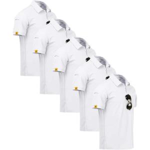 imageZITY 5 Pack Mens Polo Shirt Short Sleeve Sports Golf Tennis TShirt MoistureWicking Summer ShirtsWhite