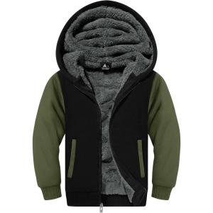 imageZITY Boys Zip Up Hoodie Fleece Jacket Kids Sherpa Lined Sweatshirts Outerwear Unisex Warm Winter Coat 615 Years OldArmy Green