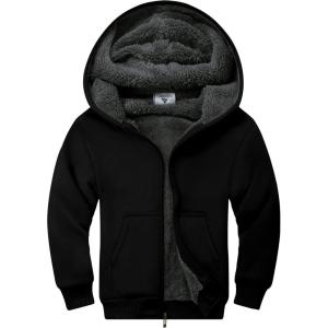 imageZITY Boys Zip Up Hoodie Fleece Jacket Kids Sherpa Lined Sweatshirts Outerwear Unisex Warm Winter Coat 615 Years OldBlack
