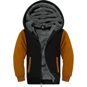 imageZITY Boys Zip Up Hoodie Fleece Jacket Kids Sherpa Lined Sweatshirts Outerwear Unisex Warm Winter Coat 615 Years OldBlack Brown