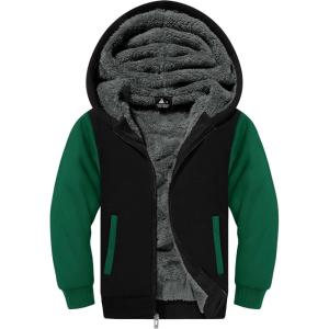 imageZITY Boys Zip Up Hoodie Fleece Jacket Kids Sherpa Lined Sweatshirts Outerwear Unisex Warm Winter Coat 615 Years OldBlack Green