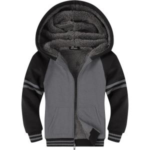 imageZITY Boys Zip Up Hoodie Fleece Jacket Kids Sherpa Lined Sweatshirts Outerwear Unisex Warm Winter Coat 615 Years OldBlack Grey