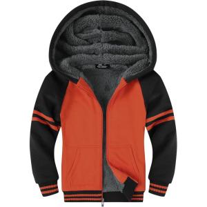 imageZITY Boys Zip Up Hoodie Fleece Jacket Kids Sherpa Lined Sweatshirts Outerwear Unisex Warm Winter Coat 615 Years OldBlack Orange