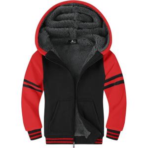 imageZITY Boys Zip Up Hoodie Fleece Jacket Kids Sherpa Lined Sweatshirts Outerwear Unisex Warm Winter Coat 615 Years OldBlack Red