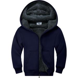 imageZITY Boys Zip Up Hoodie Fleece Jacket Kids Sherpa Lined Sweatshirts Outerwear Unisex Warm Winter Coat 615 Years OldBlue