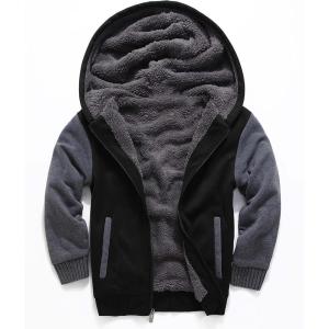 imageZITY Boys Zip Up Hoodie Fleece Jacket Kids Sherpa Lined Sweatshirts Outerwear Unisex Warm Winter Coat 615 Years OldDark Black Grey
