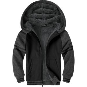 imageZITY Boys Zip Up Hoodie Fleece Jacket Kids Sherpa Lined Sweatshirts Outerwear Unisex Warm Winter Coat 615 Years OldDark Grey Black