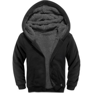imageZITY Boys Zip Up Hoodie Fleece Jacket Kids Sherpa Lined Sweatshirts Outerwear Unisex Warm Winter Coat 615 Years OldDeep Black