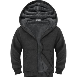 imageZITY Boys Zip Up Hoodie Fleece Jacket Kids Sherpa Lined Sweatshirts Outerwear Unisex Warm Winter Coat 615 Years OldDeep Grey