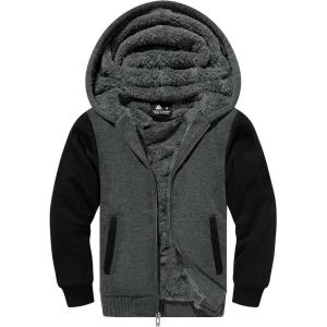 imageZITY Boys Zip Up Hoodie Fleece Jacket Kids Sherpa Lined Sweatshirts Outerwear Unisex Warm Winter Coat 615 Years OldGrey Black