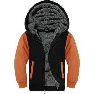 imageZITY Boys Zip Up Hoodie Fleece Jacket Kids Sherpa Lined Sweatshirts Outerwear Unisex Warm Winter Coat 615 Years OldOrange