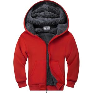 imageZITY Boys Zip Up Hoodie Fleece Jacket Kids Sherpa Lined Sweatshirts Outerwear Unisex Warm Winter Coat 615 Years OldRed