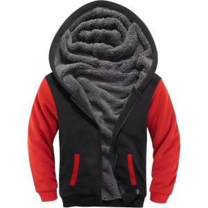 imageZITY Boys Zip Up Hoodie Fleece Jacket Kids Sherpa Lined Sweatshirts Outerwear Unisex Warm Winter Coat 615 Years OldRed Black